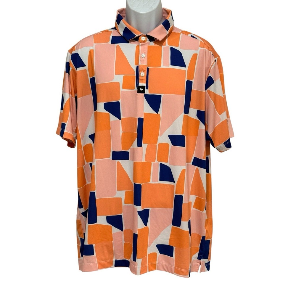 Bad Birdie Golf Polo Shirt Men 2XL Orange Geometric Performance Stretch Loud
